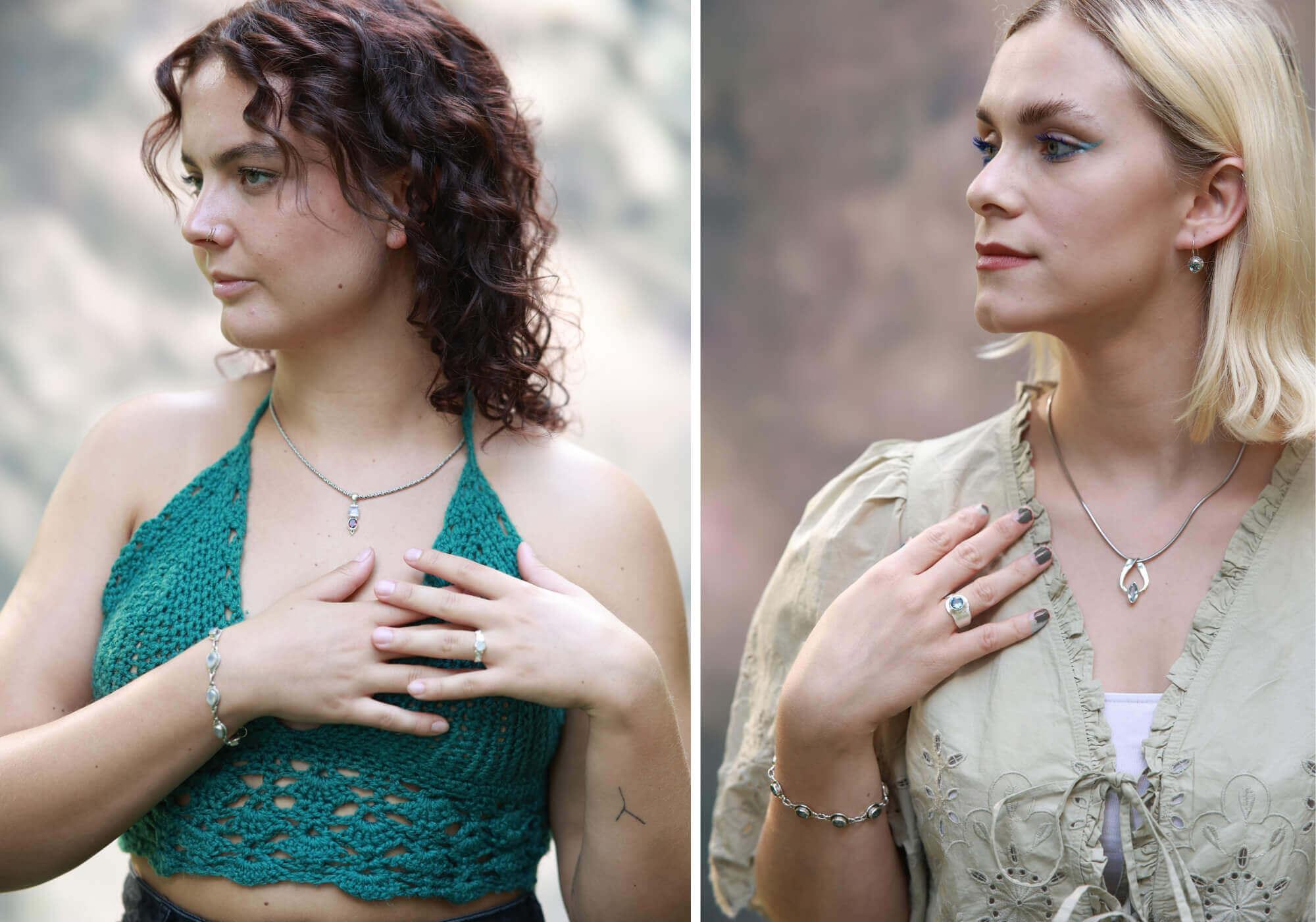 Edelsteinschmuck 925 Sterlingsilber Schmuck mit echten Edelsteinen Mondstein, Granat