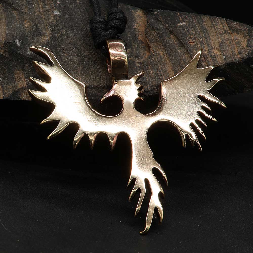 Phoenix Anhänger Drache Bronze Kette schlicht groß Phoenix aus der Asche