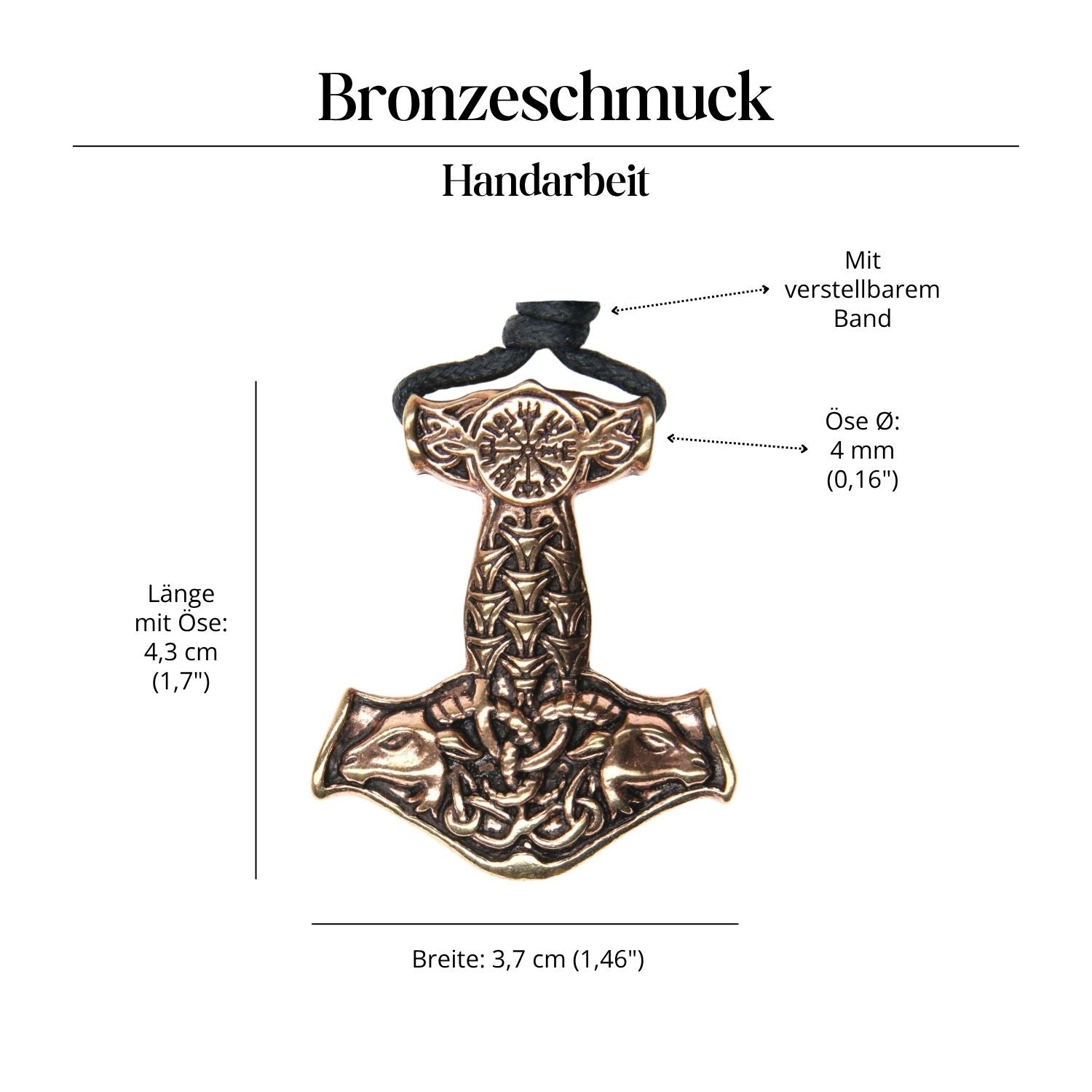 Thors Hammer Anhänger Bronze Schmuck groß massiv