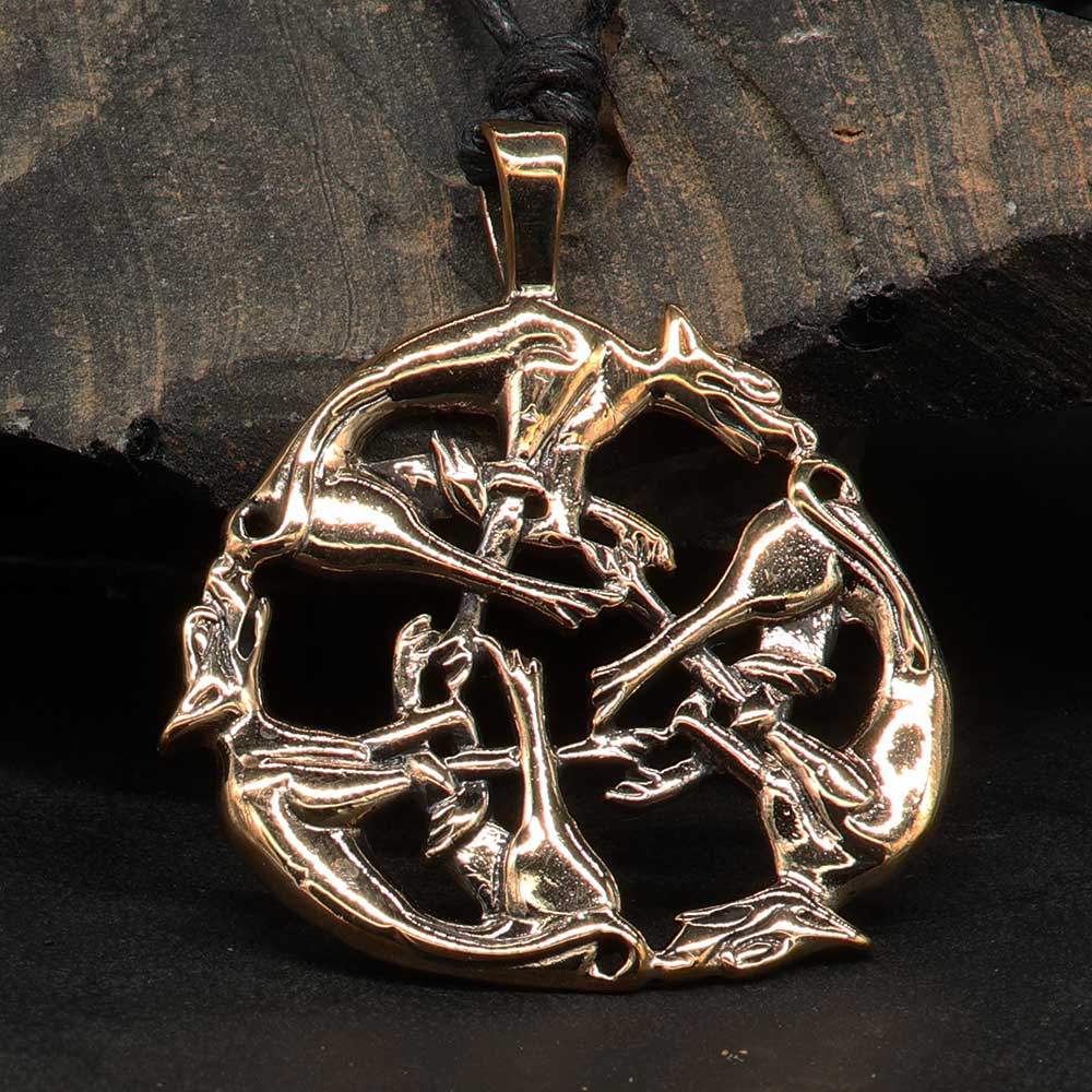 Keltischer Schmuck Kette "Die Hatz" Anhänger Bronze Himmelshunde