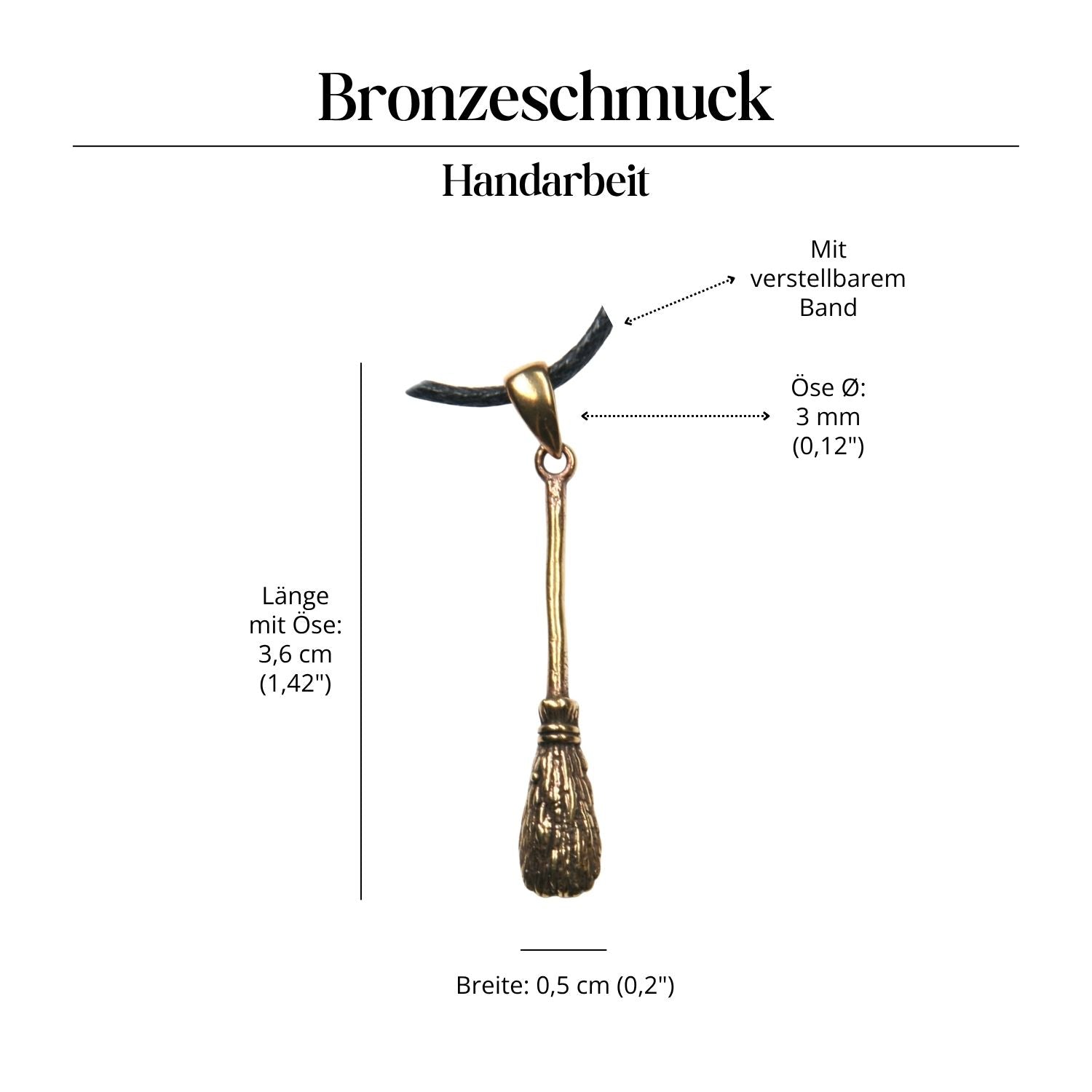 Witch's broom pendant jewelry bronze