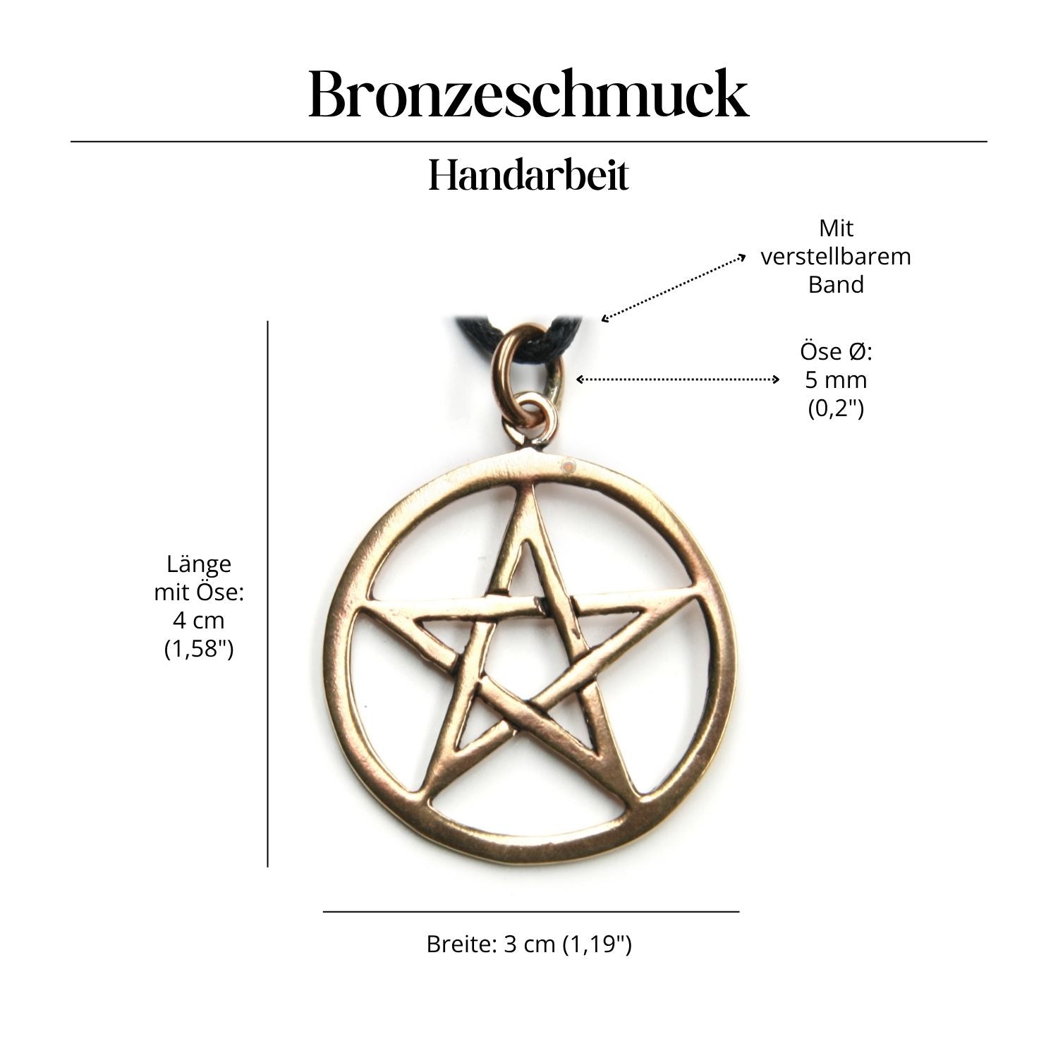 Pentagram pendant Wiccan jewelry bronze