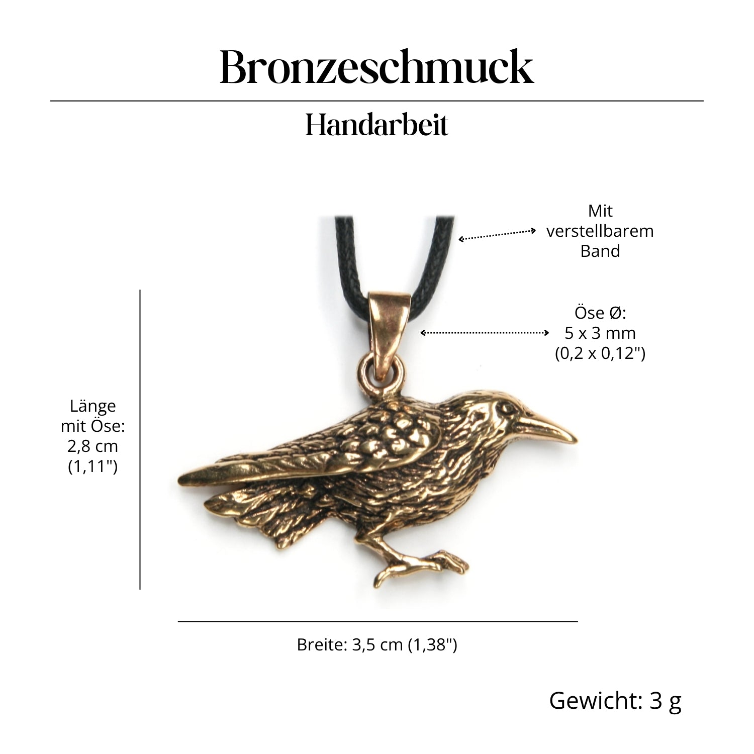 Rabe Halskette goldfarben Anhänger Schmuck Symbolik Tier Kraft