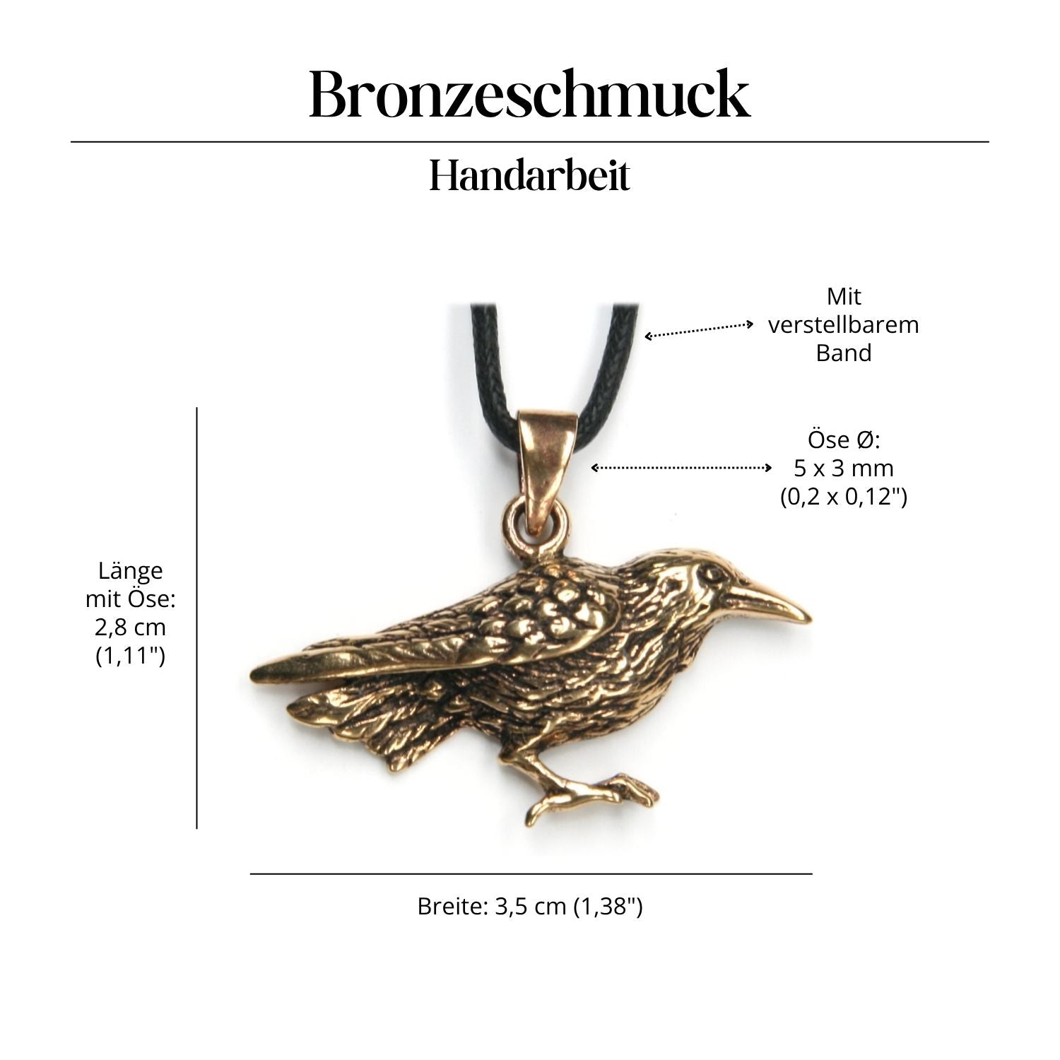 Rabe Anhänger Bronze Kettenanhänger Halskette
