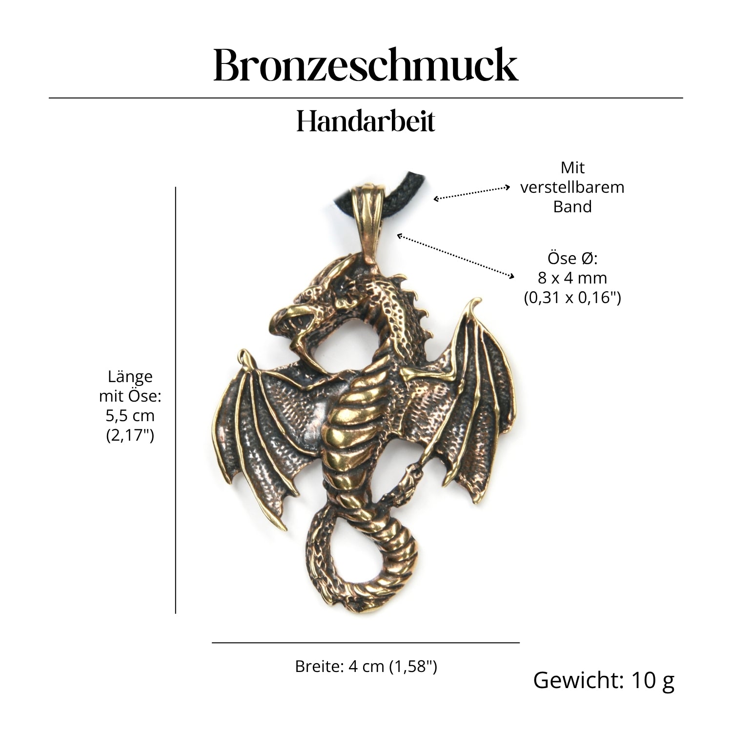 Drache Amulett Schmuck Halskette Bronze