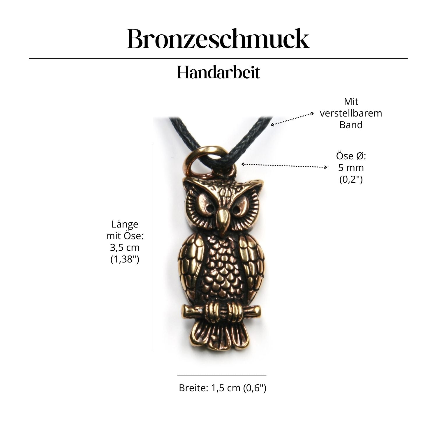 Eule Halskette Schmuck Anhänger Bronze Amulett