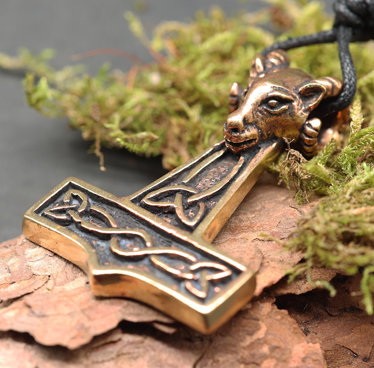 Gehörnter Thorshammer massiv Halskette groß Wikinger Schmuck Bronze