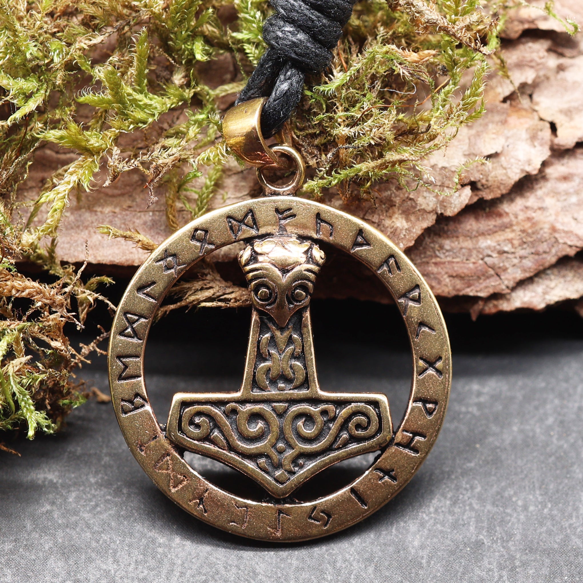 Thor's Hammer with Runes Bronze Jewelry Pendant