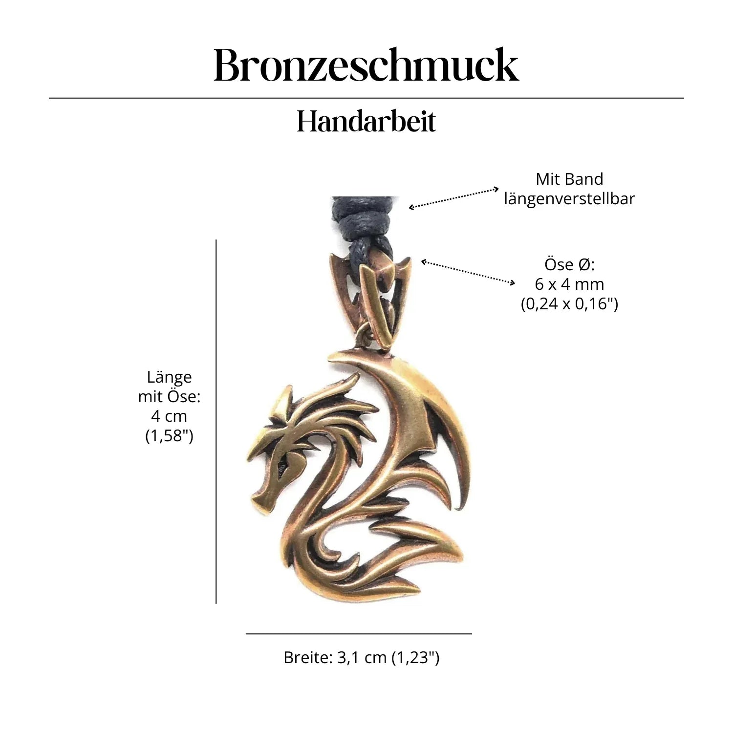 Drachen Halskette Schmuck Anhänger Bronze Amulett