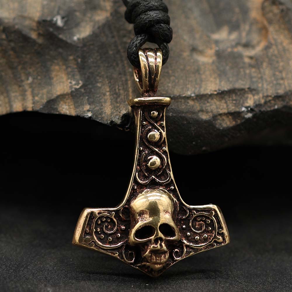 Thorshammer Totenkopf Schmuck Bronze Mittelalter Wikinger