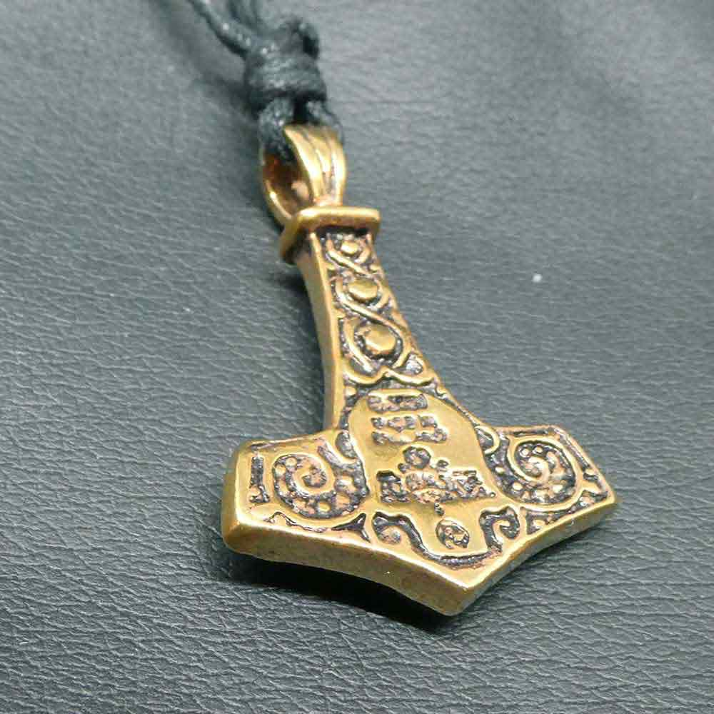 Thor Hammer bronze jewelry pendant with skull