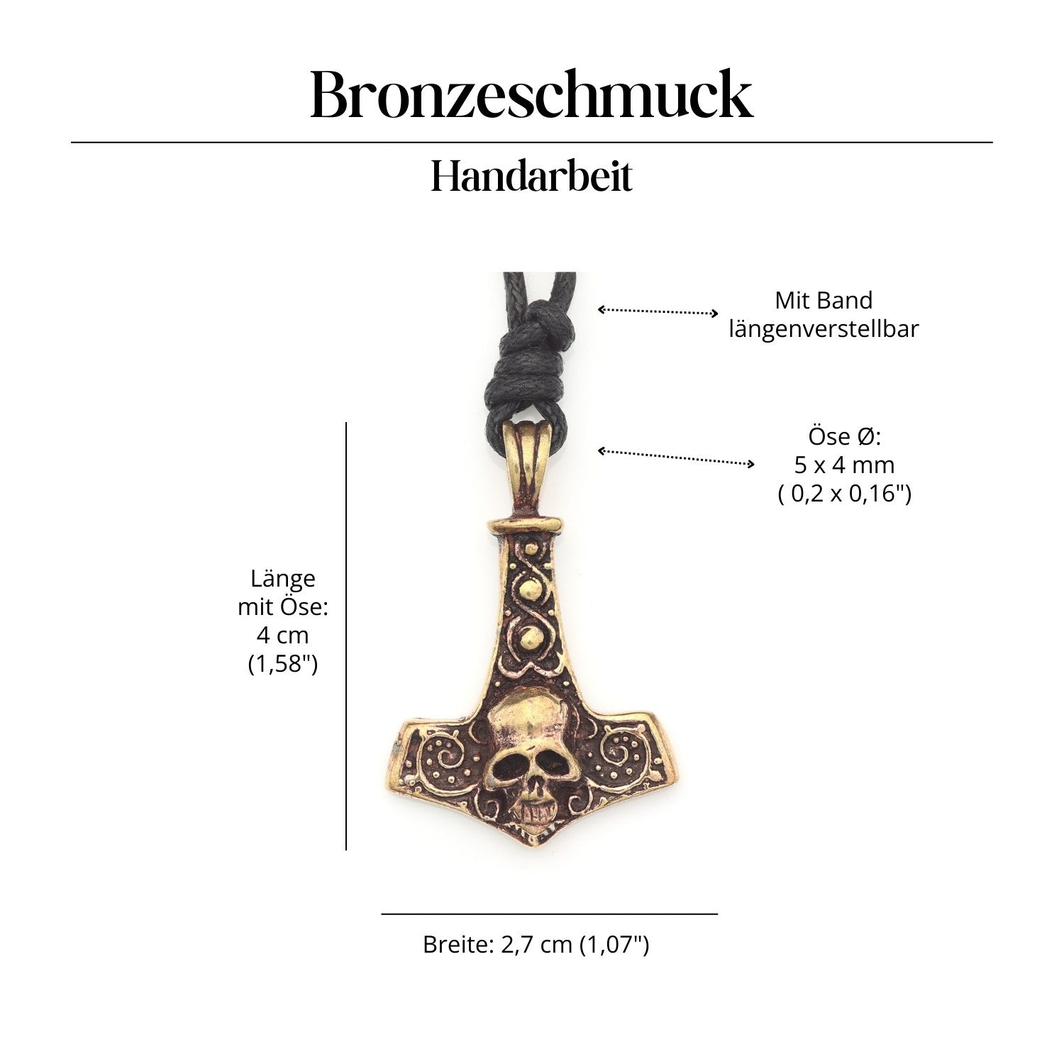 Totenkopf Thors Hammer Halskette Bronze Amulett