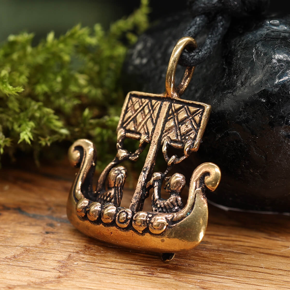 Drachenboot Bronze Schmuck Anhänger Wikingerboot mit Band