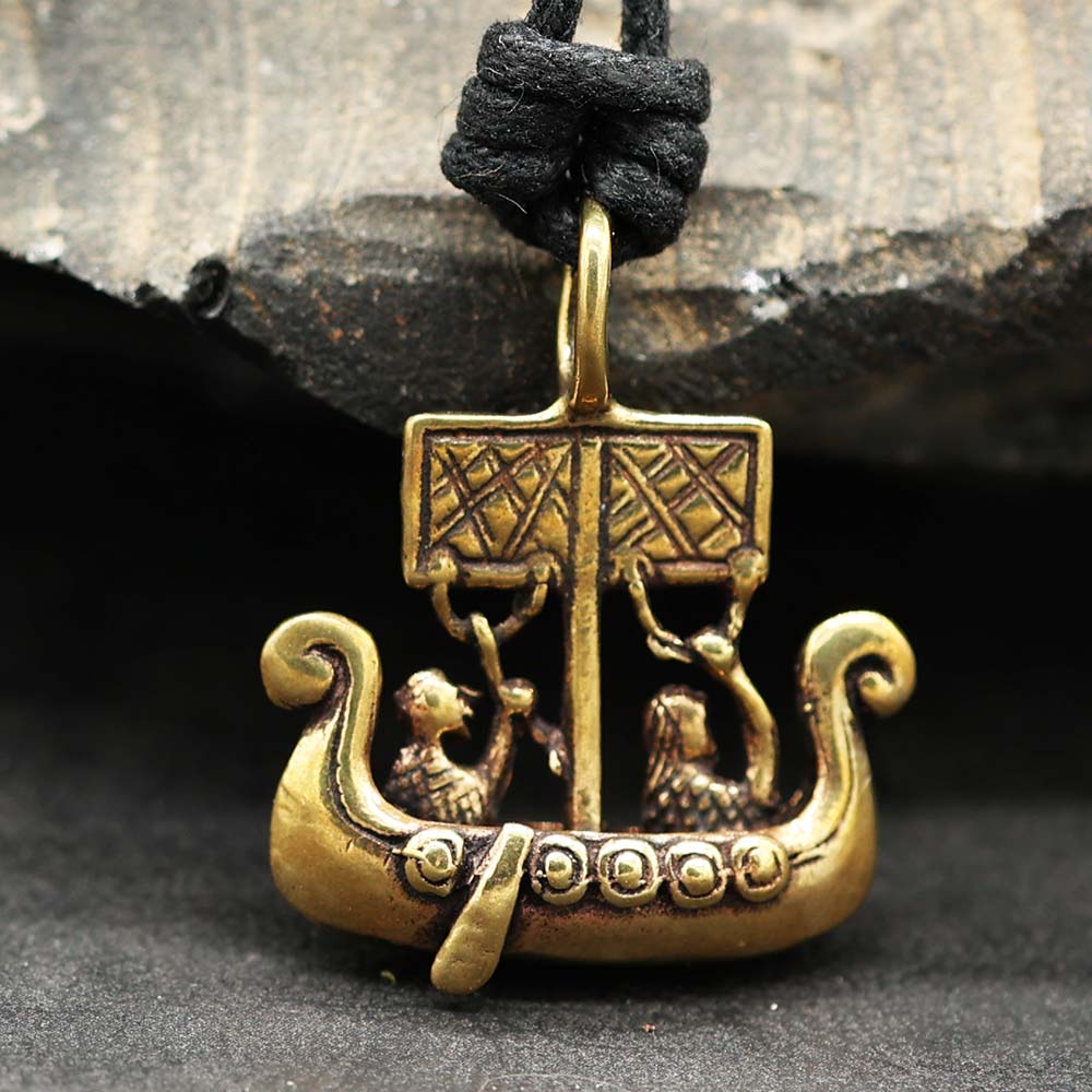Wikinger Anhänger Drachenboot Schmuck Kette Mittelalter Bronze