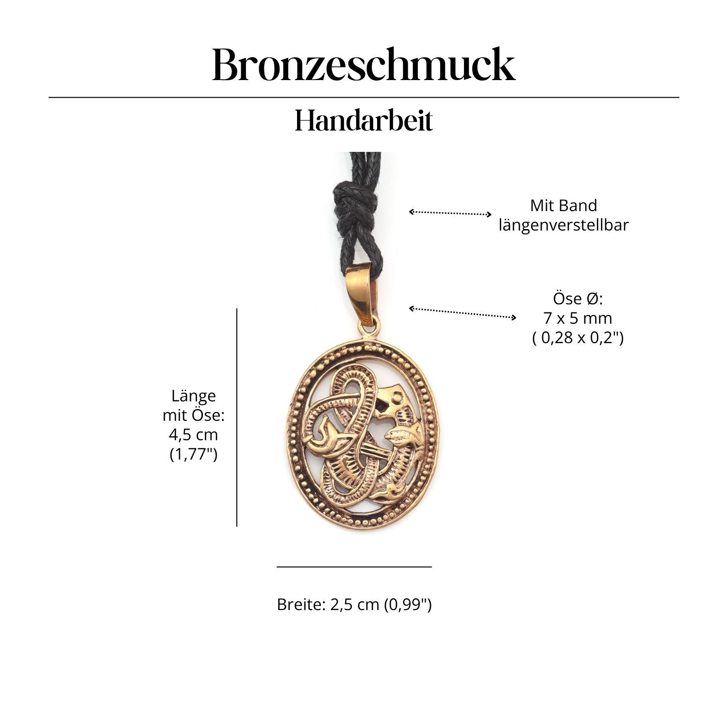 Celtic snake jewelry pendant, bronze