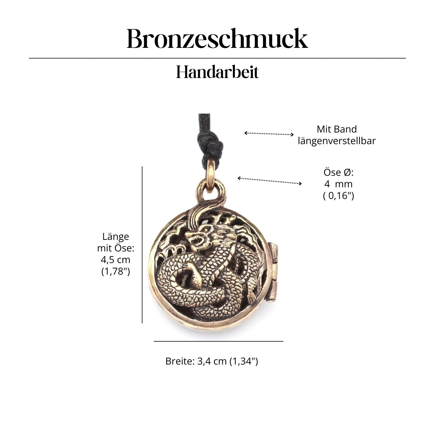 Drachen Mdaillonr Halskette Bronze Amulett