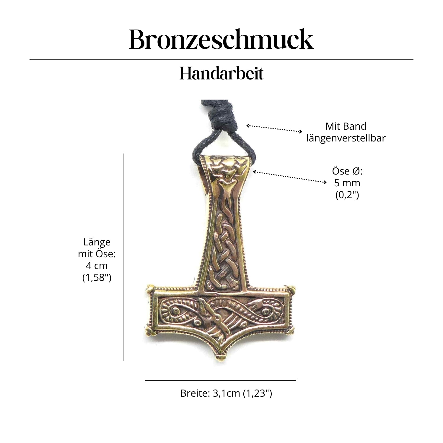 Thorshammer Halskette Schmuck Anhänger Bronze Wikinger