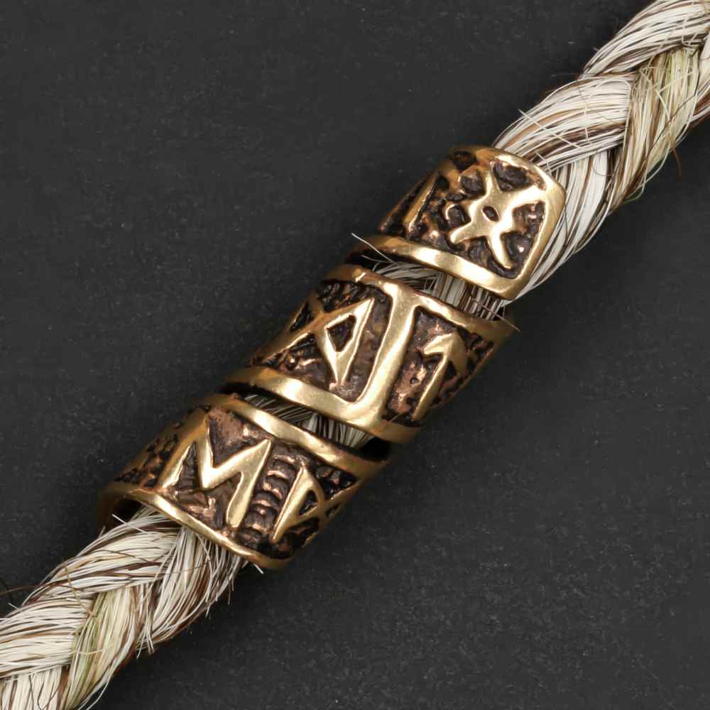 Runen Futhark Bartschmuck Wikinger Haarperle Bronze Mittelalter Schmuck