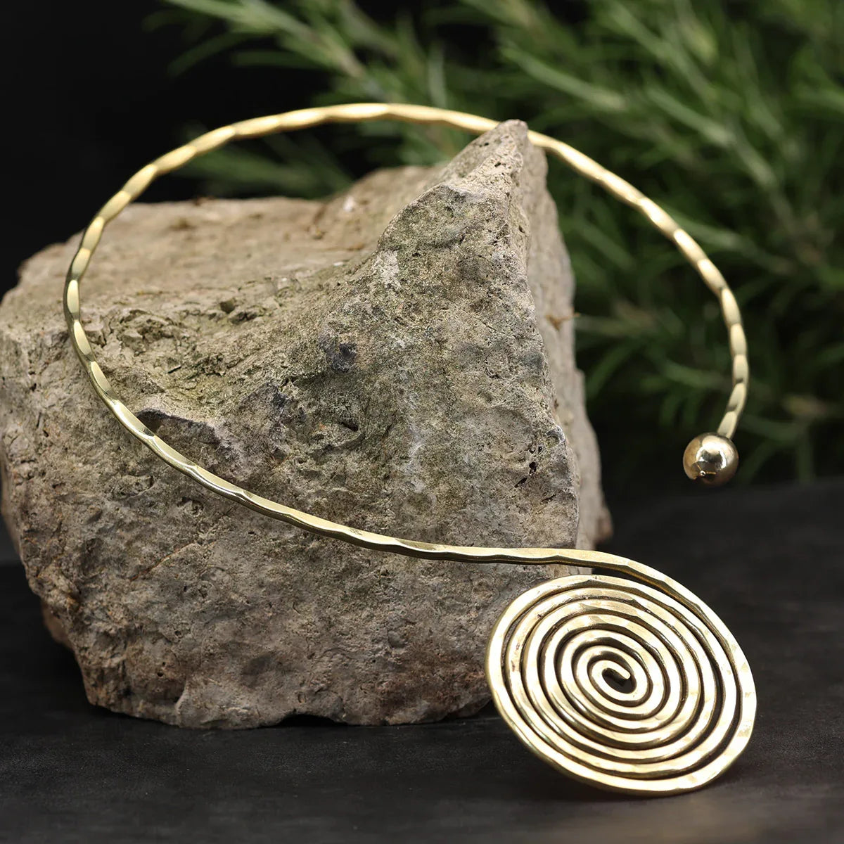 Necklace, spiral design, brass necklace