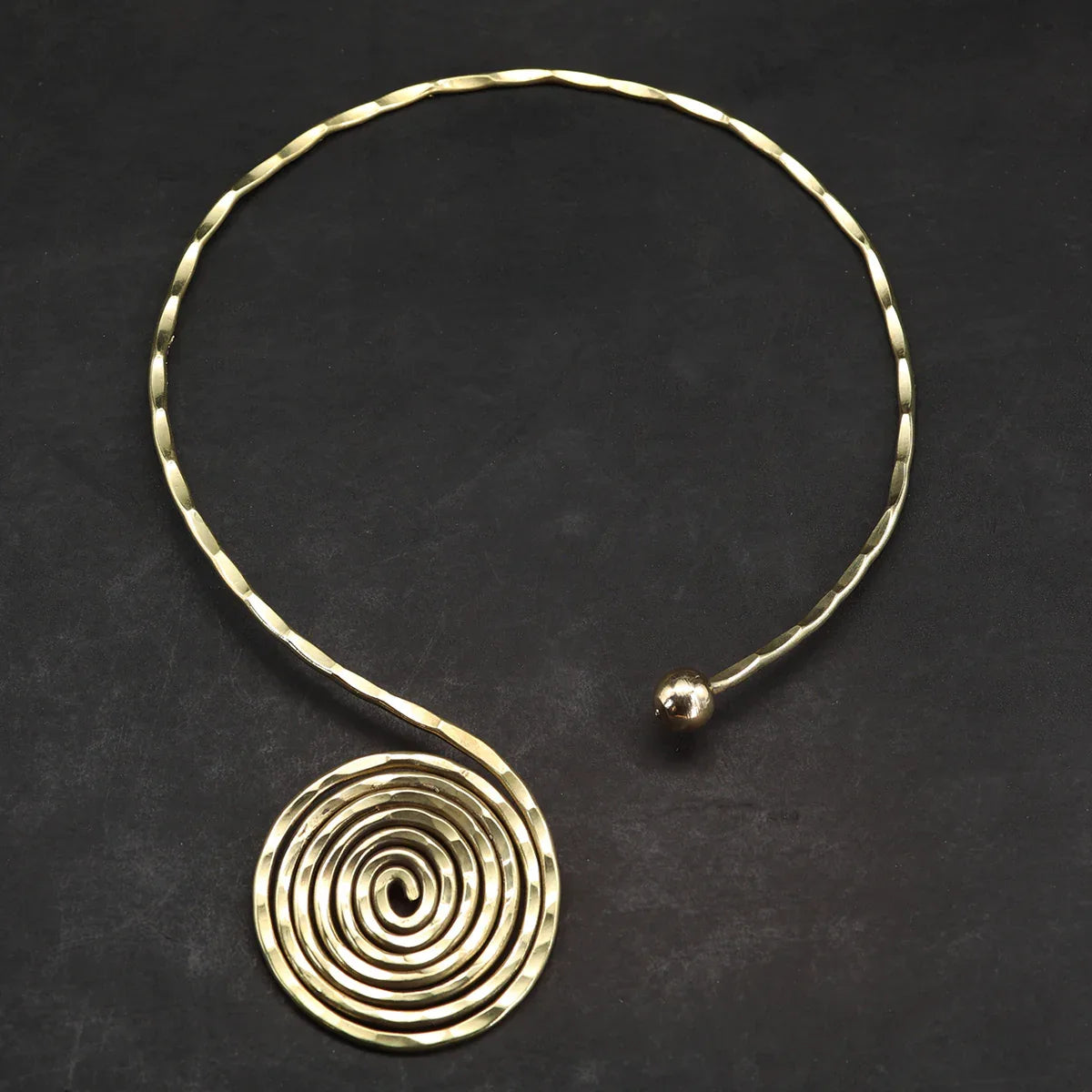 Necklace, spiral design, brass necklace