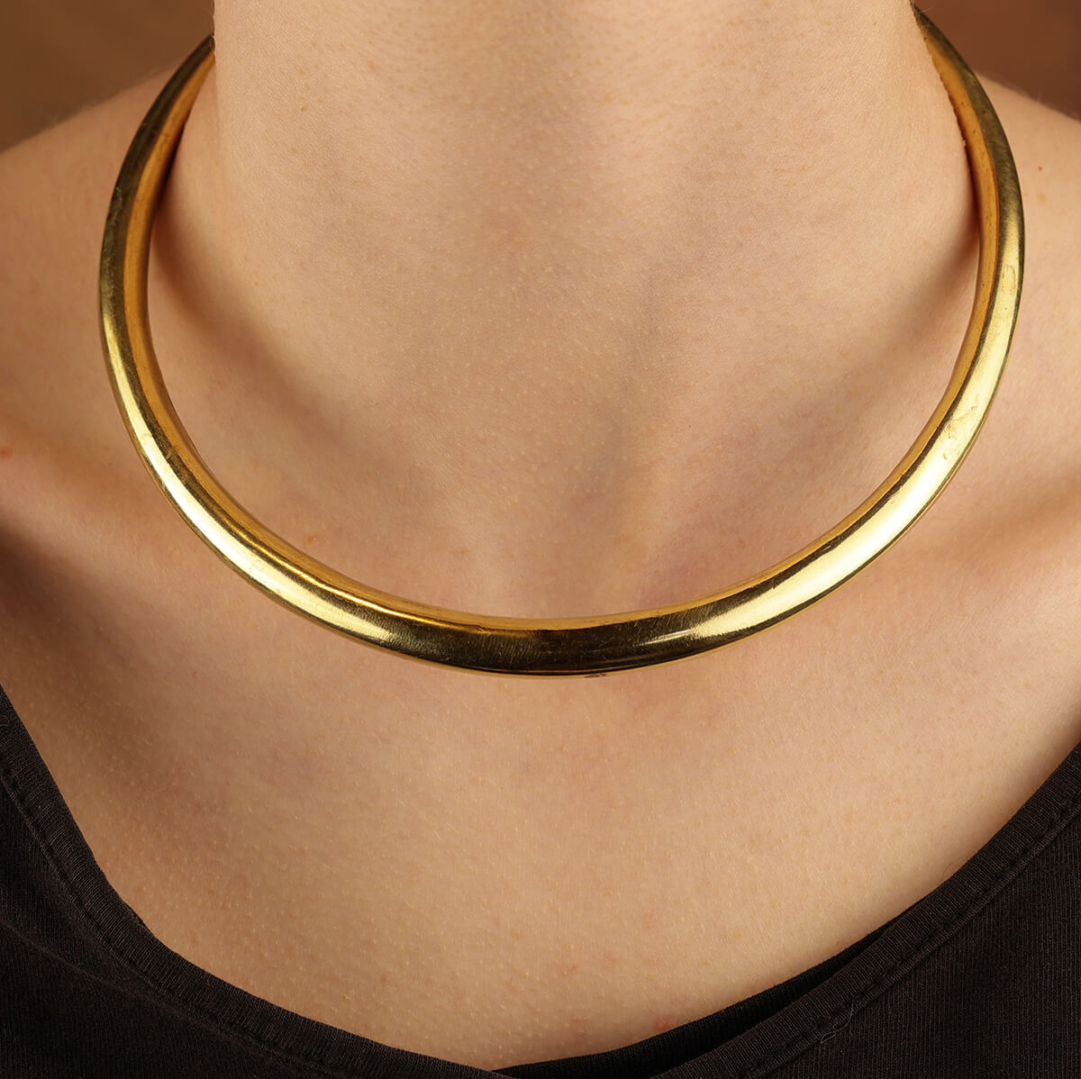 Schlichter Halsreif Collier Design Messing runde Halskette