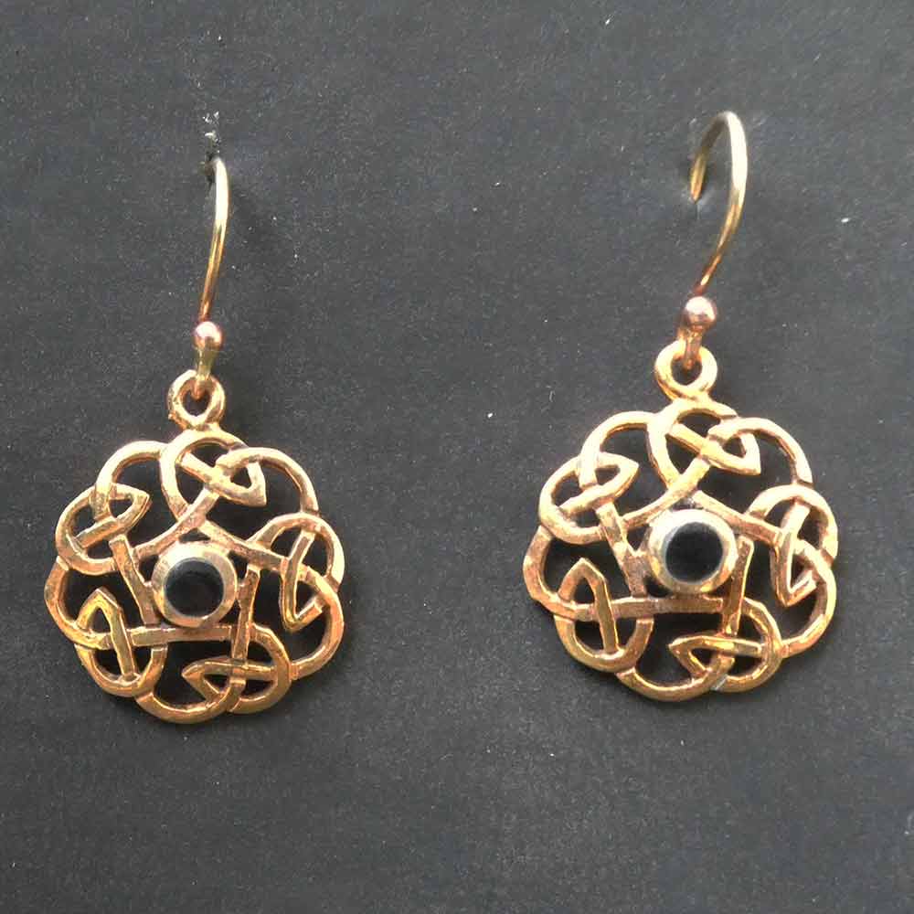 Kelten Ohrschmuck Bronze Ohrringe Einhänger mit Onyx