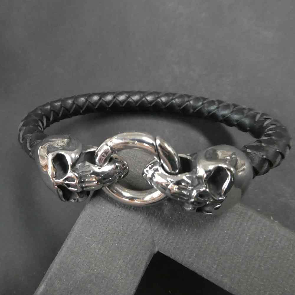 Totenkopf Armschmuck Herren Armband Edelstahl Punk Leder