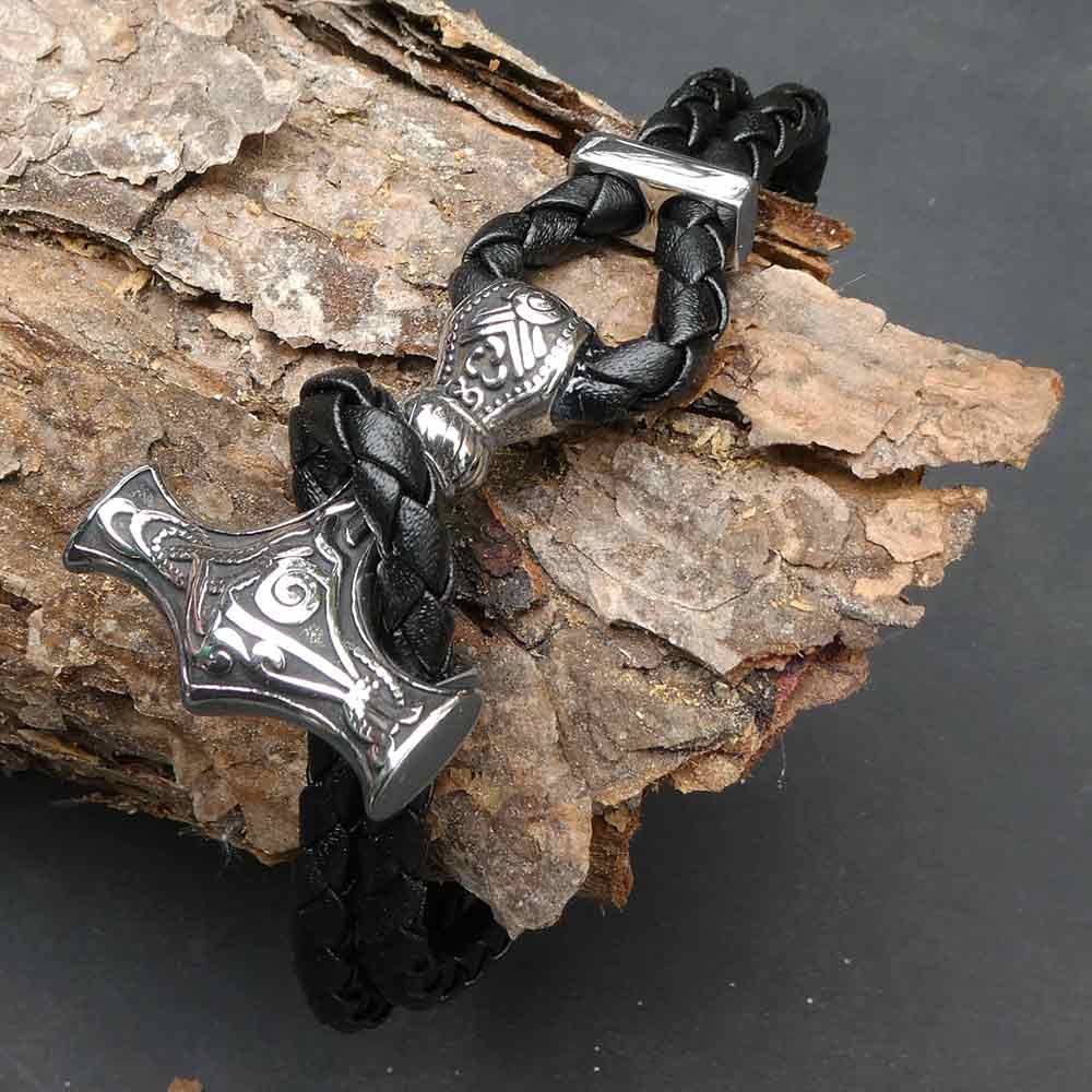 Thorshammer Armschmuck Schiebeverschluß Edelstahl Leder