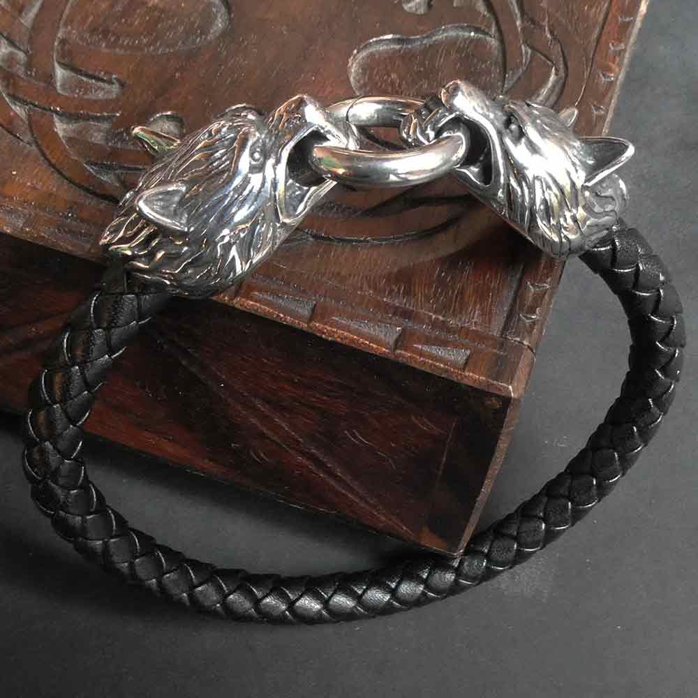 Wölfe Leder Armband Herren Biker Leder Armschmuck