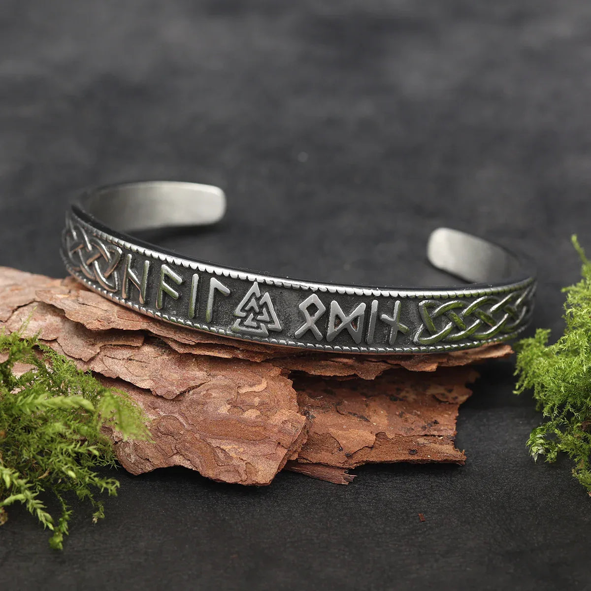 Runen Armreif Edelstahl Wikinger Valknut Armspange Herren