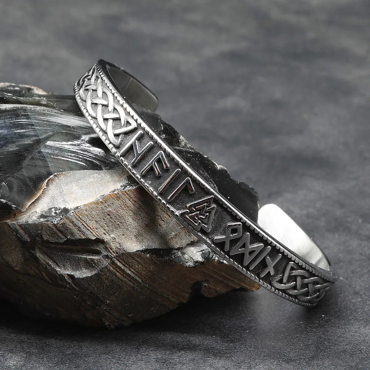 Runen Armreif Edelstahl Wikinger Valknut Armspange Herren