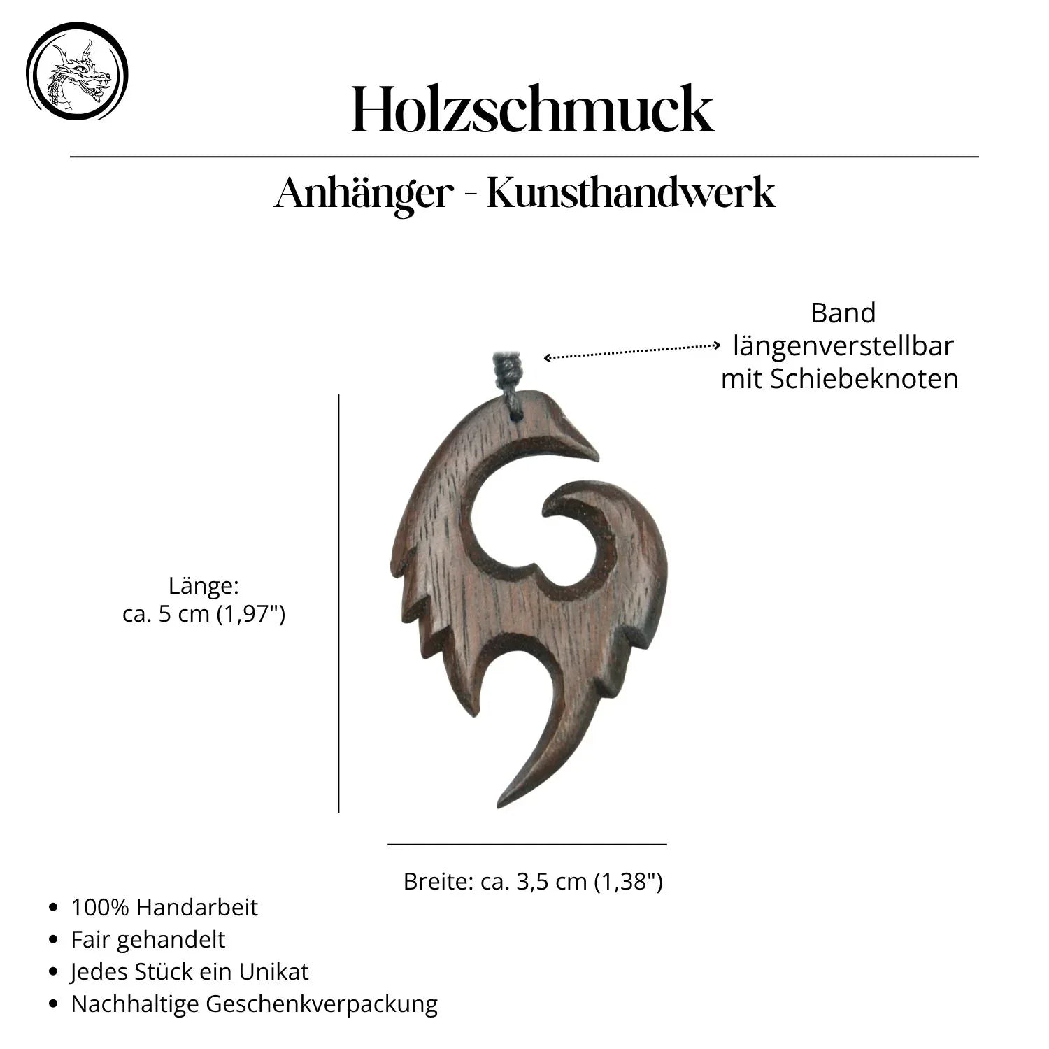 Kette Holz Schmuck Handarbeit Halskette Maori Anhänger