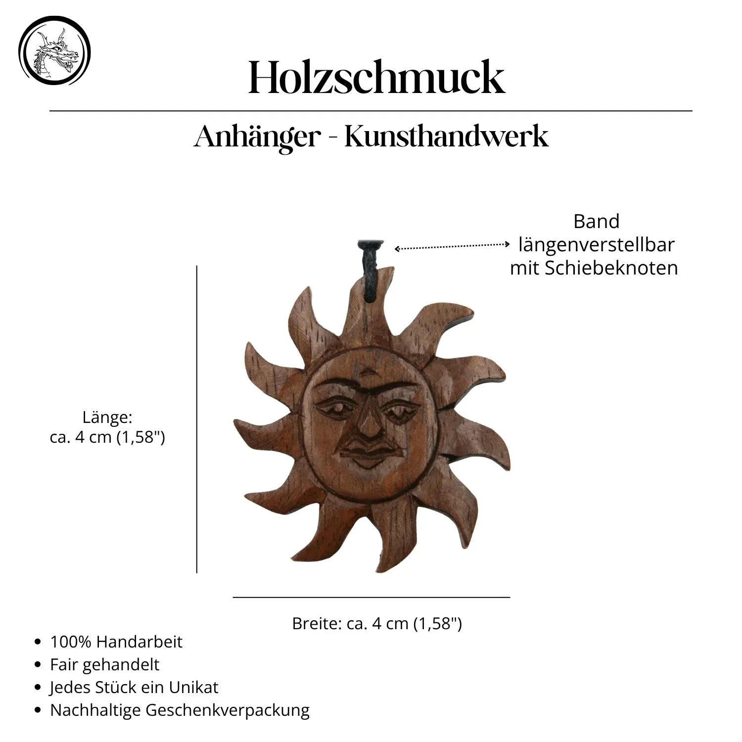 Kette Sonne Holz Schmuck Handarbeit Halskette Anhänger