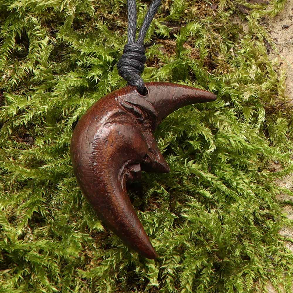 Mond Kette Anhänger handarbeit geschnitzter Schmuck