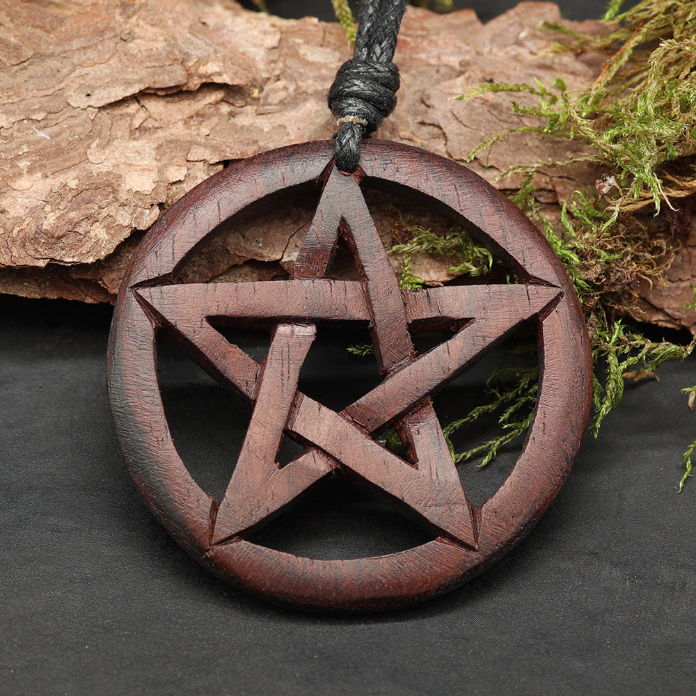 Holz Drudenfuß Anhänger Kette Band Schmuck