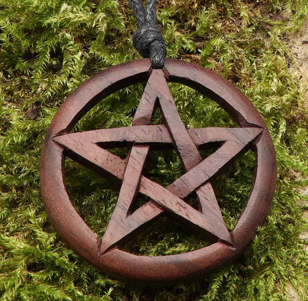 Pentagramm Schmuck Kette aus Holz Handarbeit Hexenschmuck Fair gehandelt