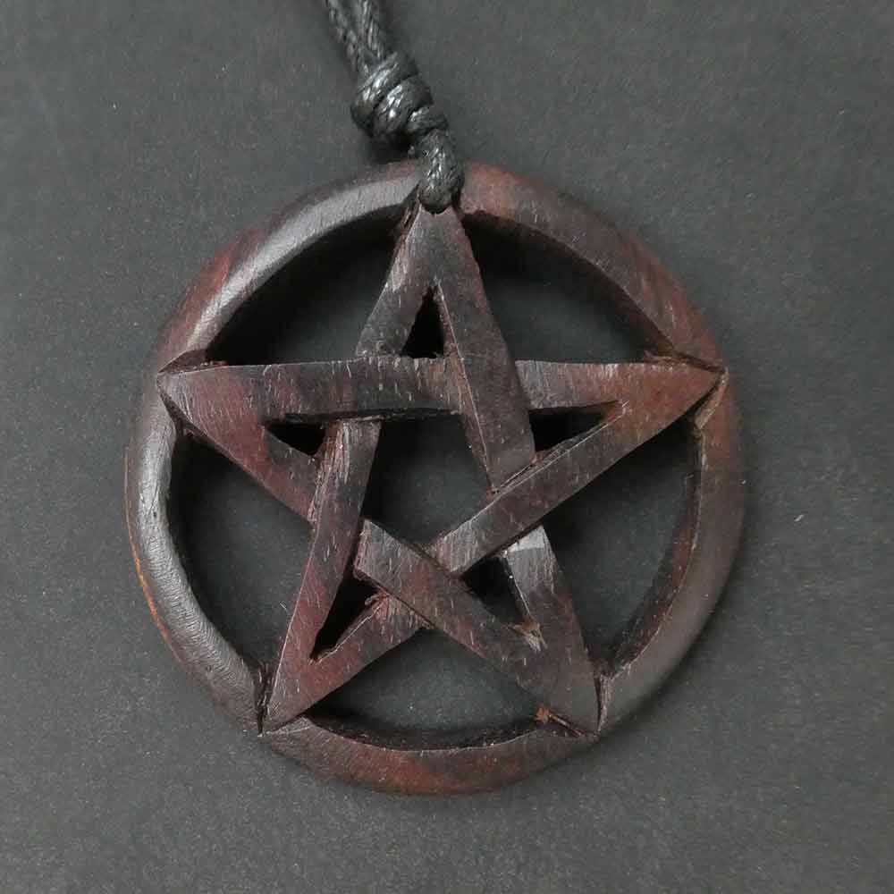 Hexenstern Kette Holz Schmuck Anhänger Fairtrade Handarbeit Pentagramm