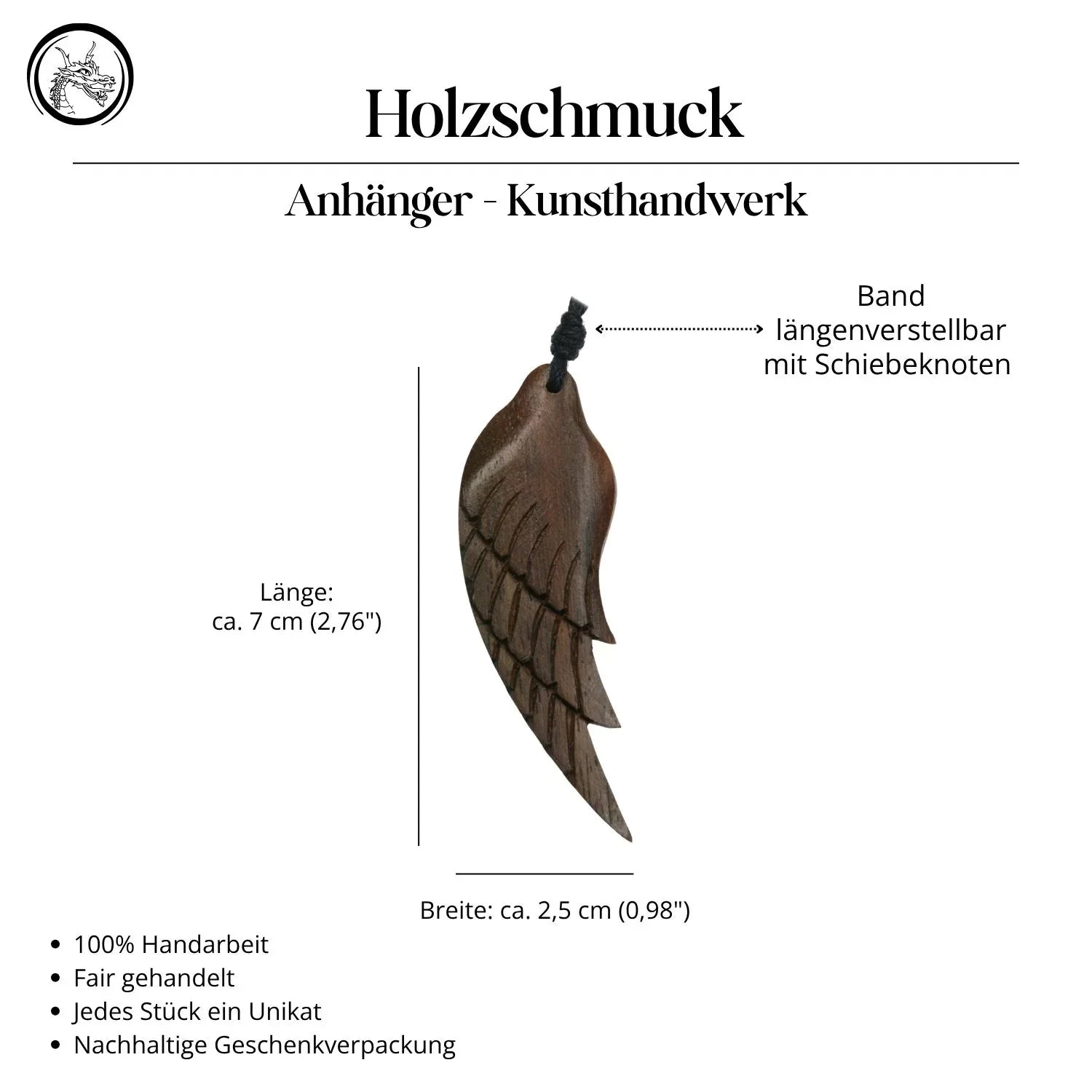 Engelsflügel Halskette Holz fair gehandelt Schmuck Anhänger Kette Handarbeit