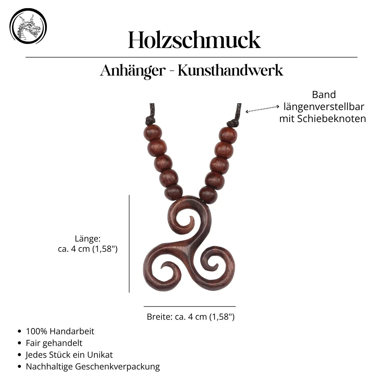 Triskele Anhänger Kette Holz geschnitzt Handarbeit Fair gehandelt Schmuck Halskette