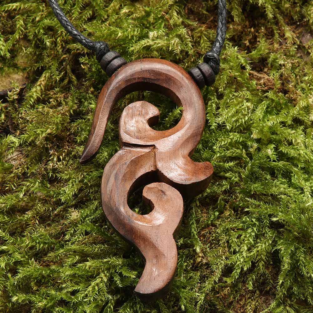 Tribal Halskette Holz Anhänger Kunst Handwerk Holzschmuck
