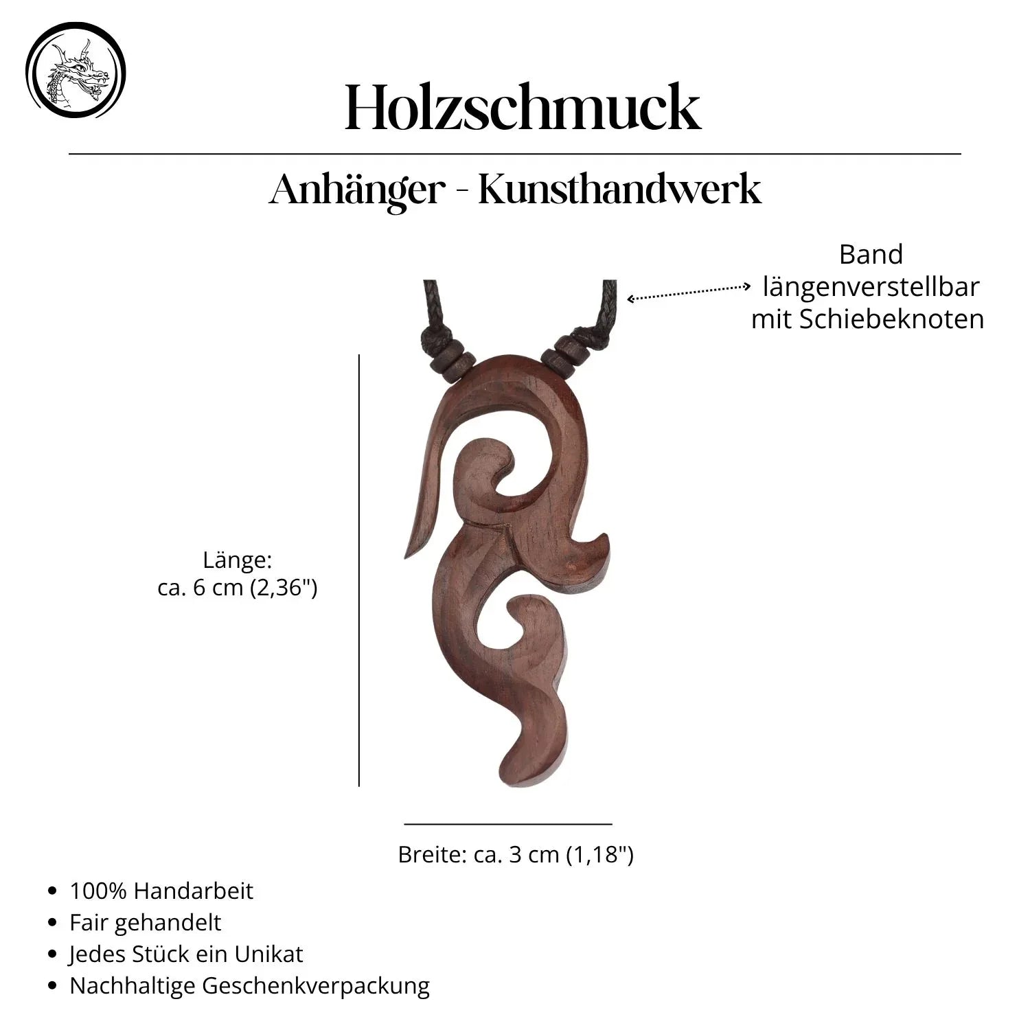Tribal Anhänger Kette Holz geschnitzt Handarbeit Fair gehandelt Schmuck Halskette
