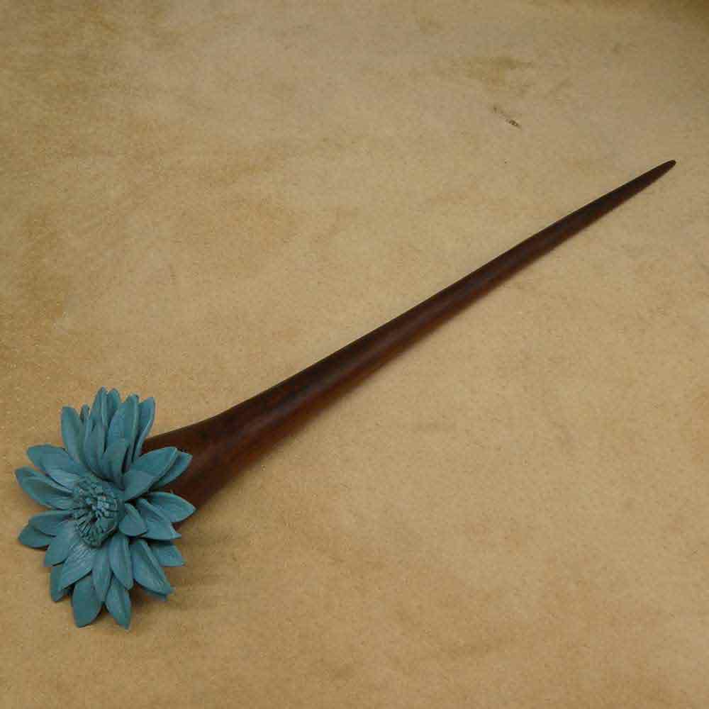 Haarstab Holz mit blauer Blume Haarschmuck für Hochsteckfrisuren