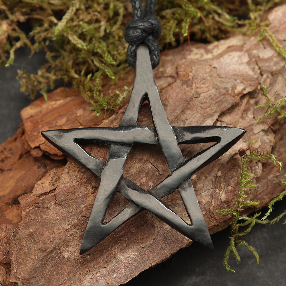 Horn Kettenanhänger Handarbeit Pentagramm Schmuck