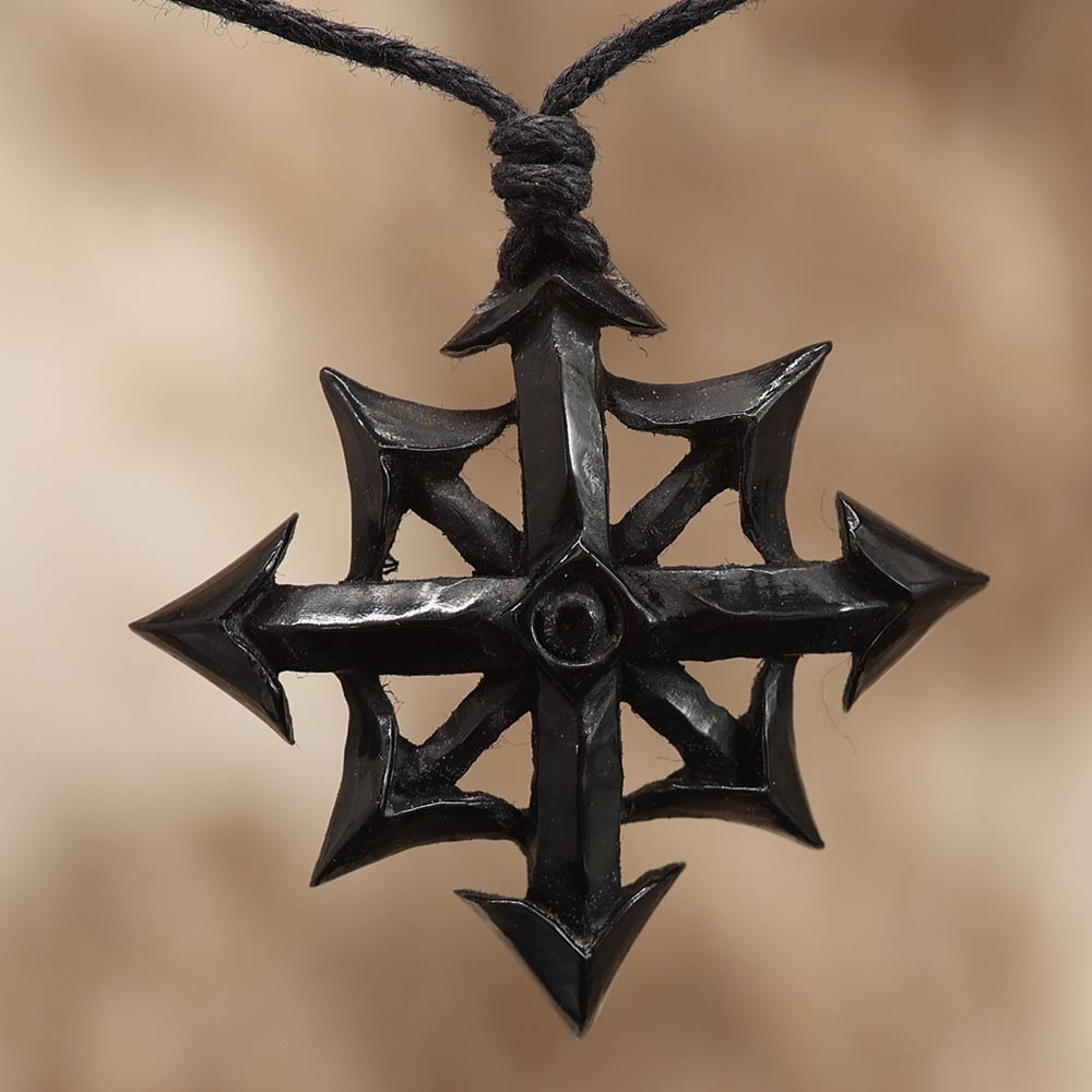 Chaosstern Kette Anhänger geschnitzt aus Horn Gothic Schmuck Handarbeit
