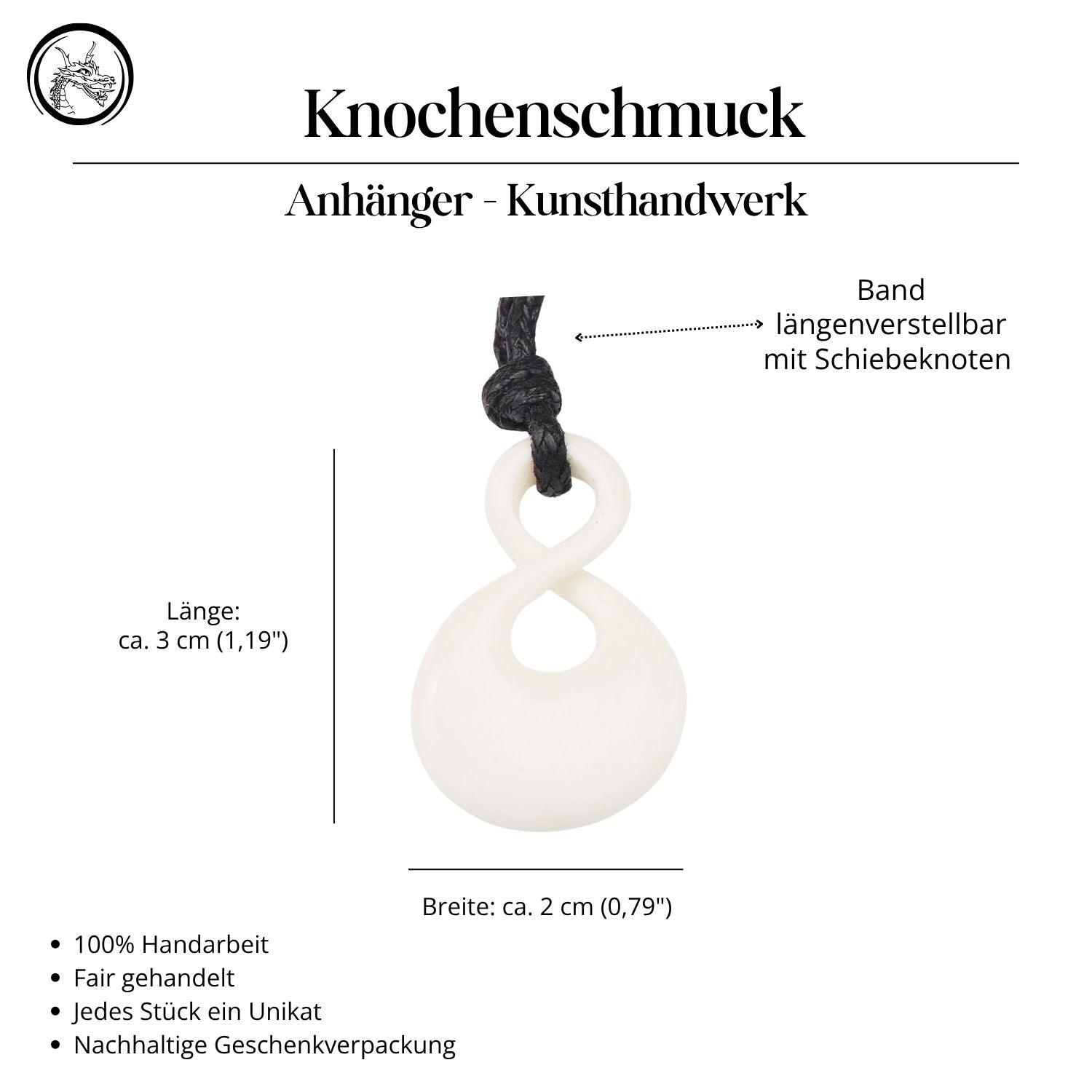 Maori Knochen Halskette Handarbeit mit Band Kunsthandwerk Anhänger