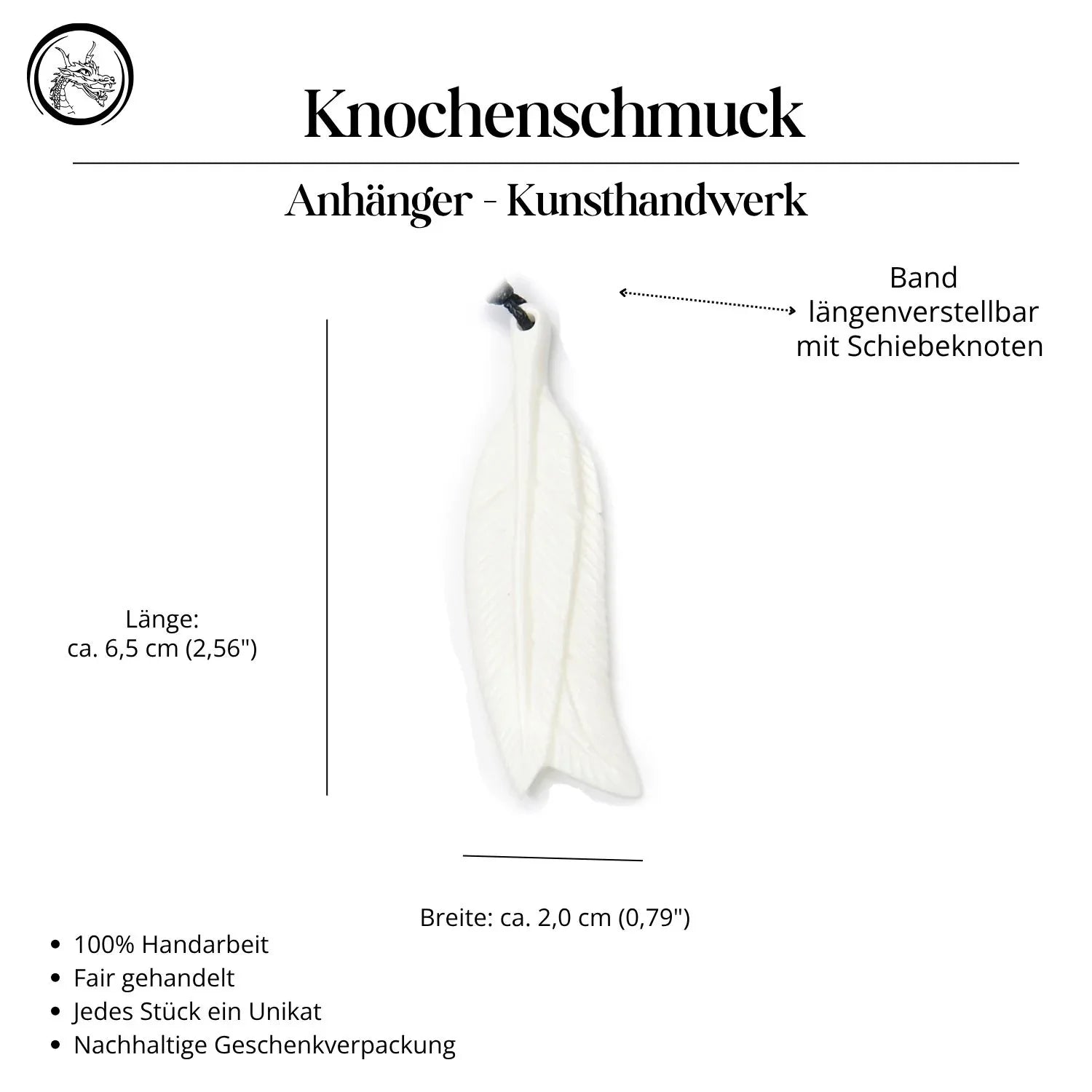 Feder Knochen Anhänger Halskette Handarbeit Kette Kunsthandwerk