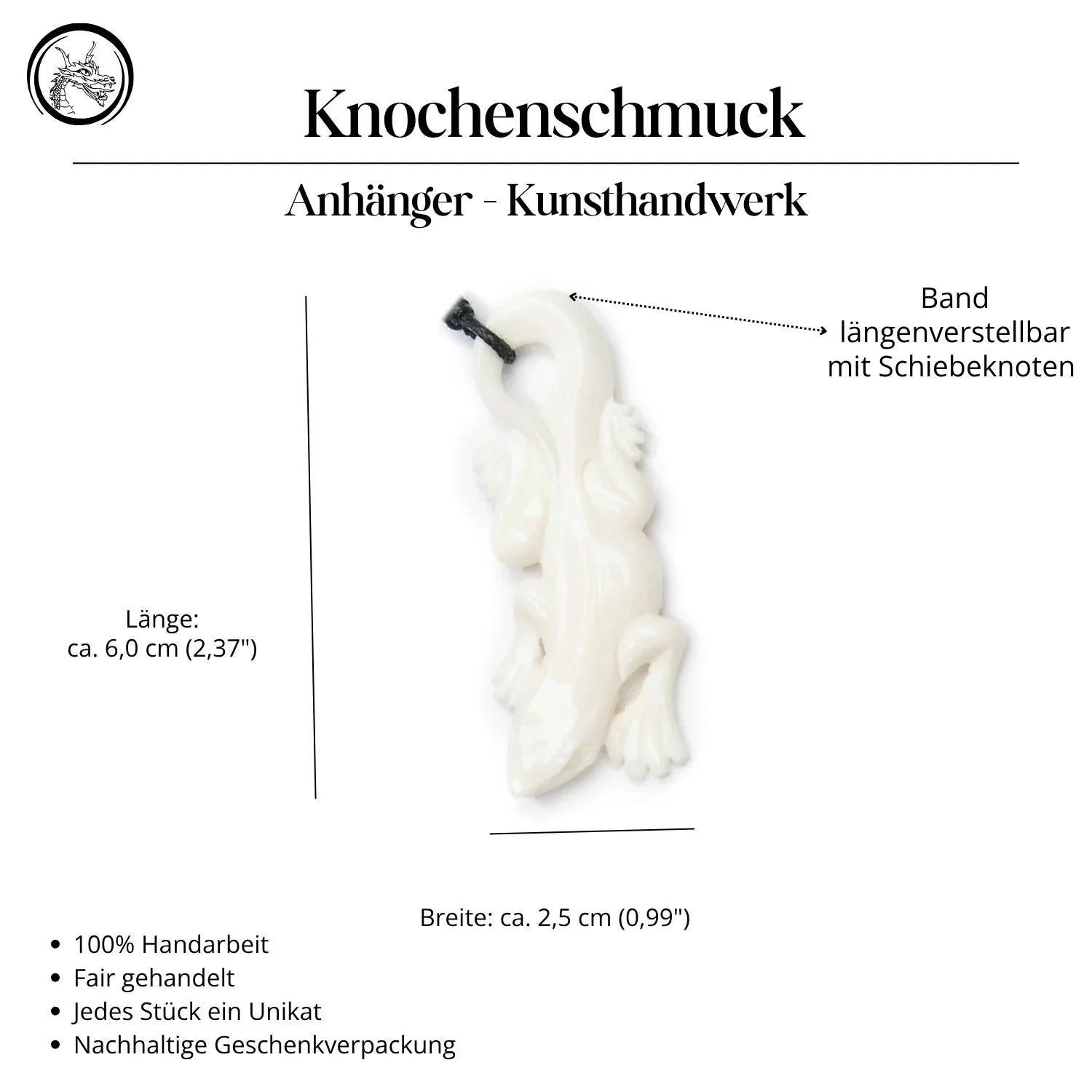 Gecko jewelry made of bone necklace