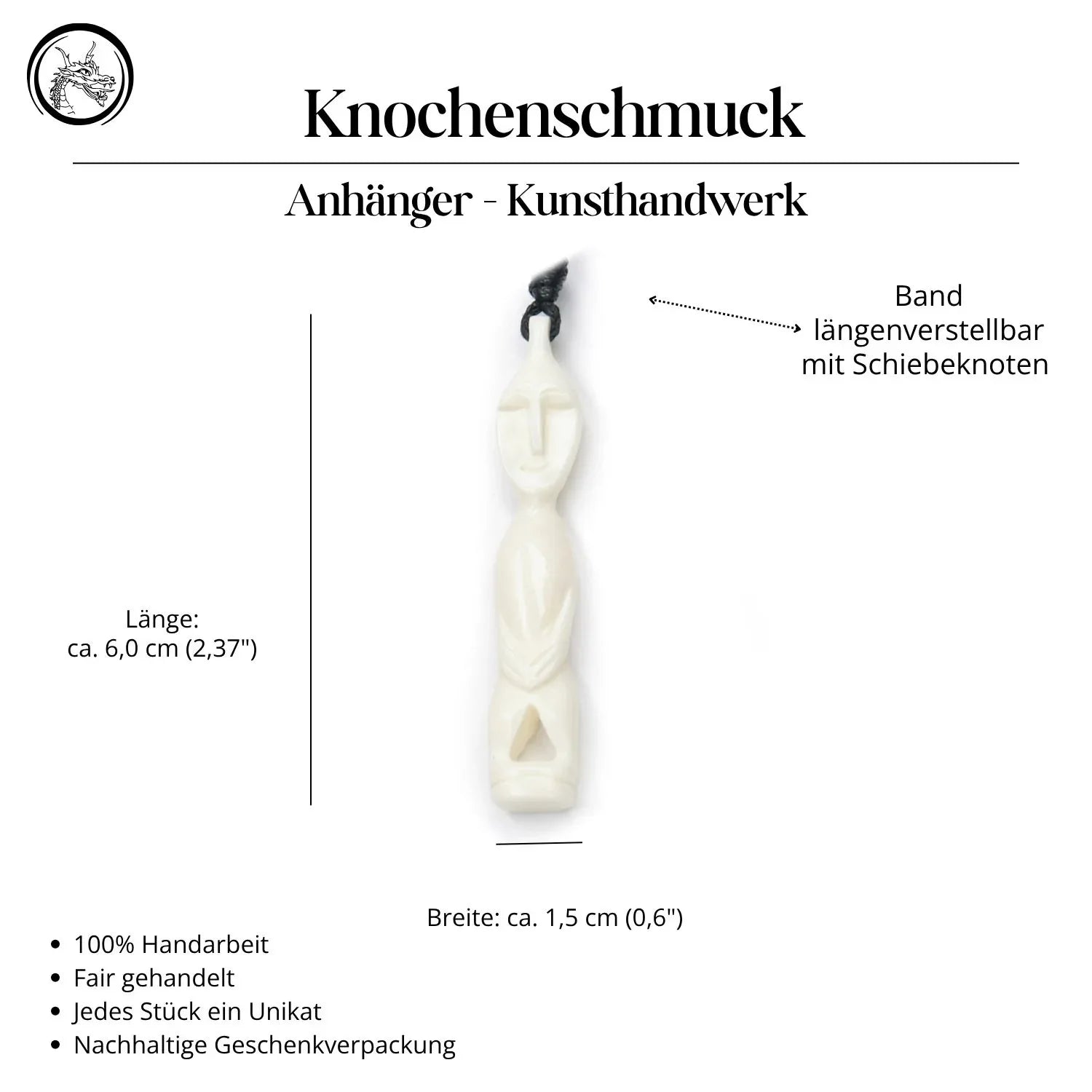 Primitiv Knochen Anhänger Halskette Handarbeit Kette Kunsthandwerk