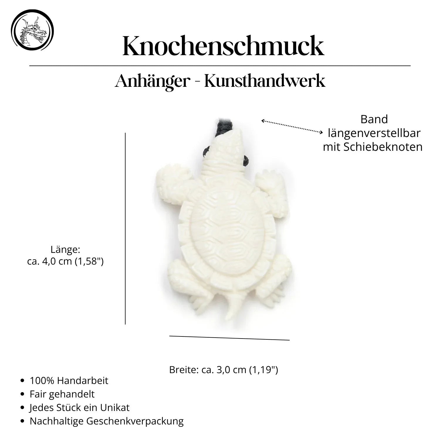 Schildkröte Knochen Anhänger Halskette Handarbeit Kette Kunsthandwerk