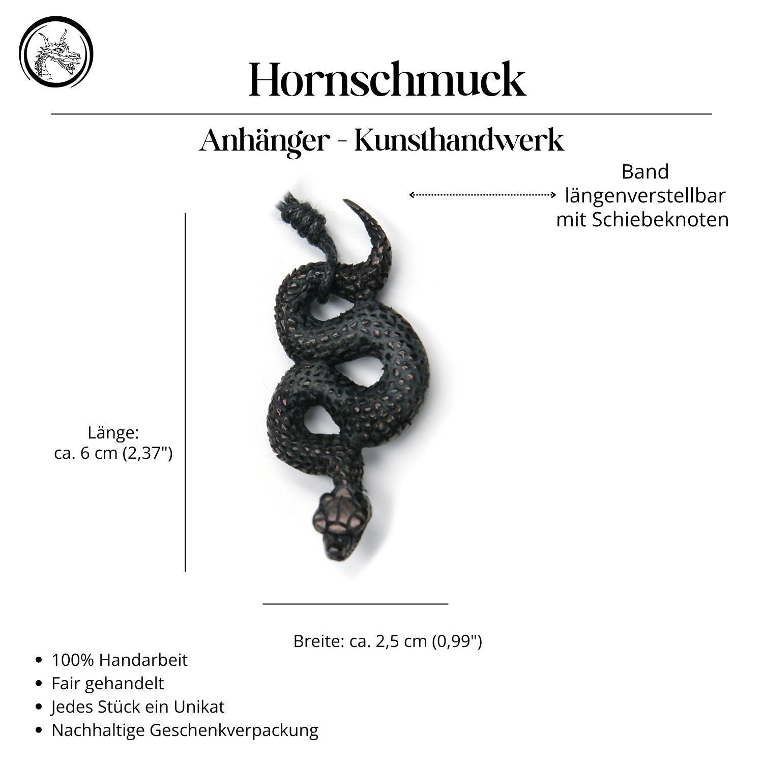 Schlange Horn Halskette Anhänger Handarbeit Kunst Handwerk